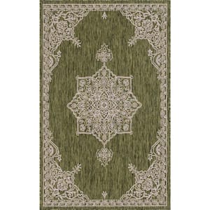 Green Antique Outdoor 8 ft. x 11 ft. Area Rug
