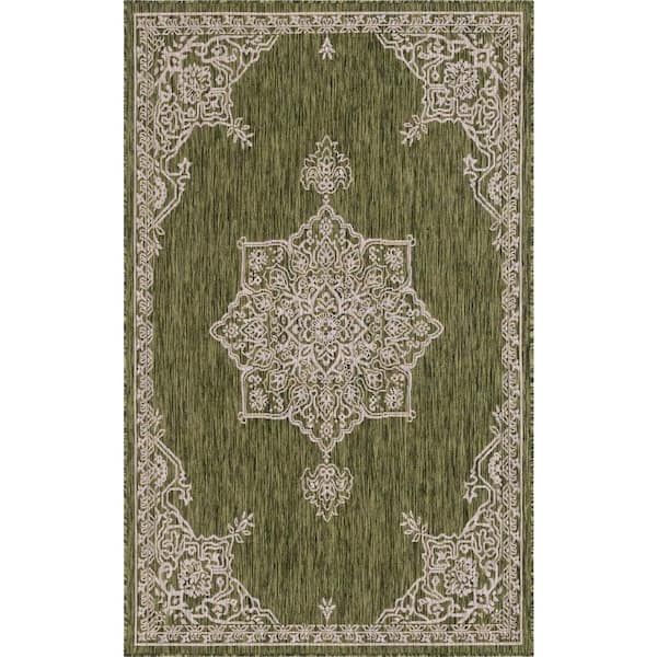 Unique Loom Green Antique Outdoor 8 ft. x 11 ft. Area Rug