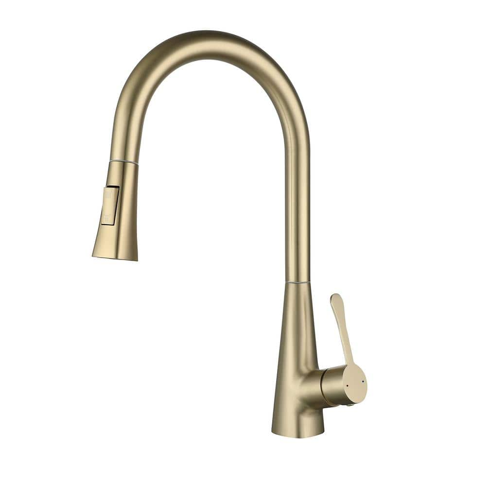 Flynama Single Handle Copper Pull Down Sprayer Kitchen Faucet With   Brush Gold Pull Down Kitchen Faucets Nk0611jx 64 1000 