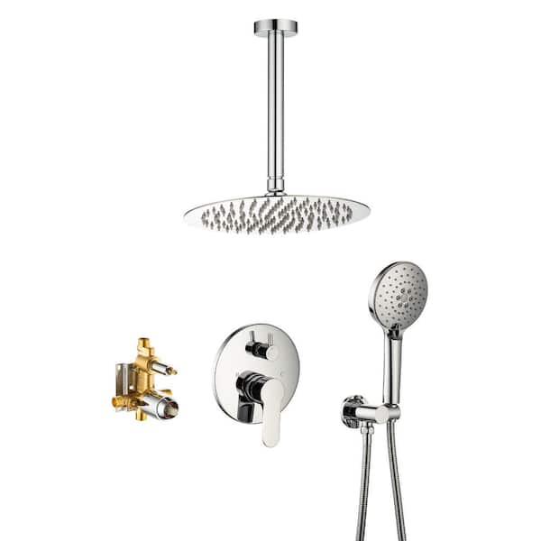 WELLFOR 1-Spray 10 in. Dual Shower Head Ceiling Mounted Fixed and Handheld Shower Head 2.5 GPM in Chrome