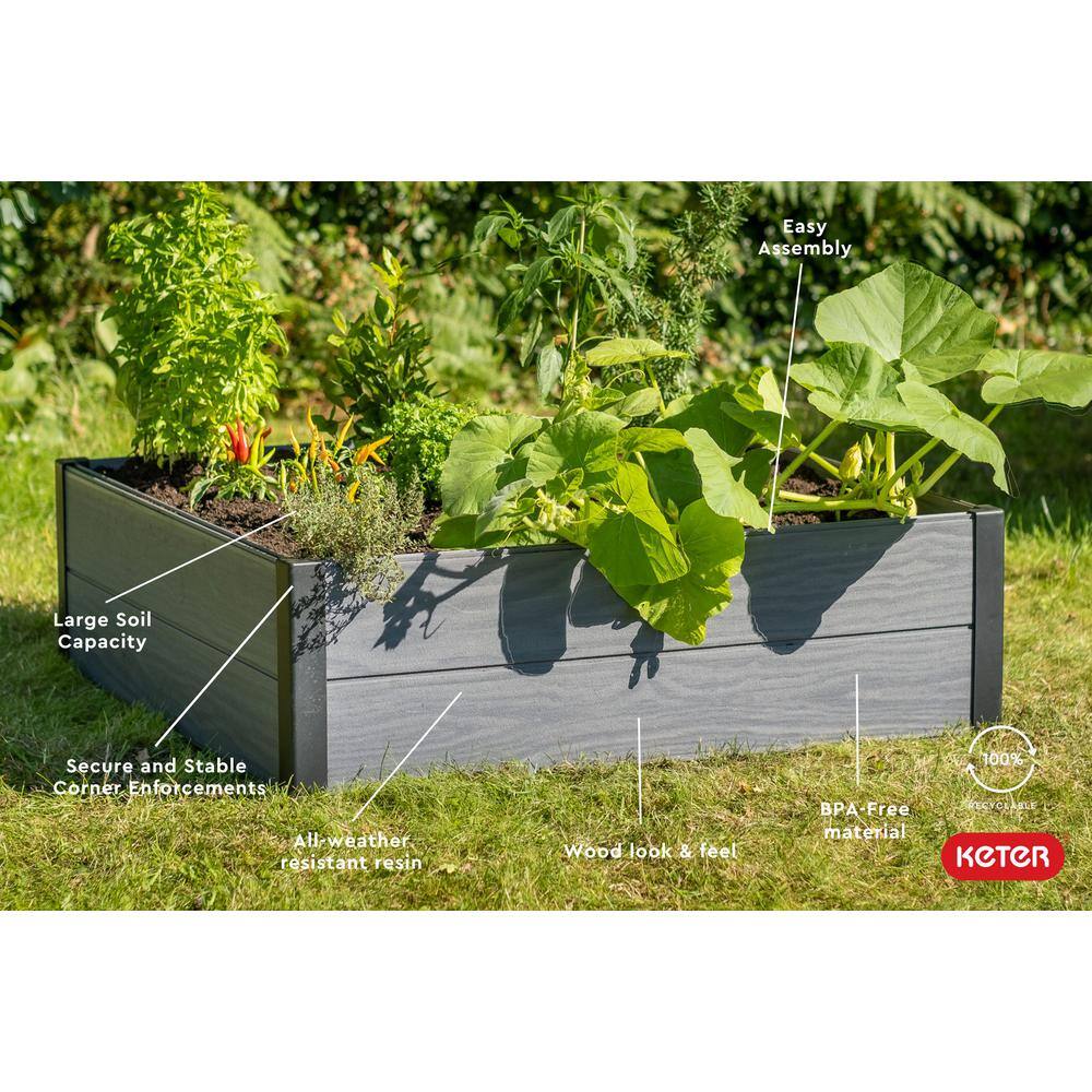 48" Grey Resin Wood-Look Outdoor Raised Garden Bed