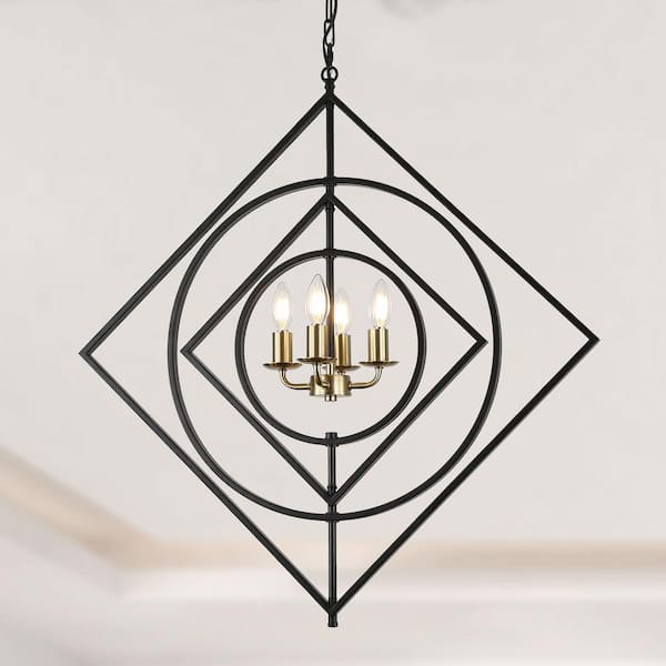 Modern 4-Light Matte Black Linear Chandelier Adjustable Chain for Kitchen Living Rooms with Light Kit