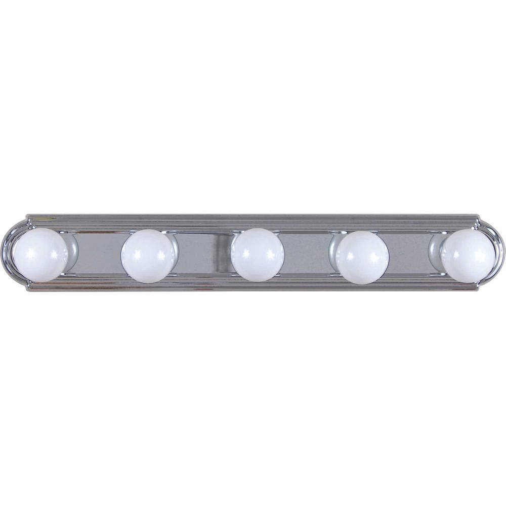 Chrome Ridged 5-Light Bathroom Vanity Wall Mount Fixture