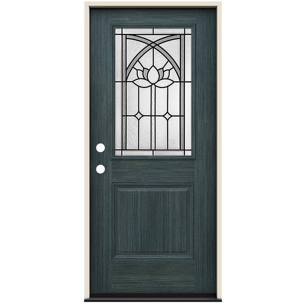 JELDWEN 36 in. x 80 in. RightHand/Inswing 1/2 Lite Ardsley Decorative Glass Denim Steel