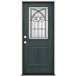 36 in. x 80 in. Right-Hand/Inswing 1/2 Lite Ardsley Decorative Glass Denim Steel Prehung Front Door