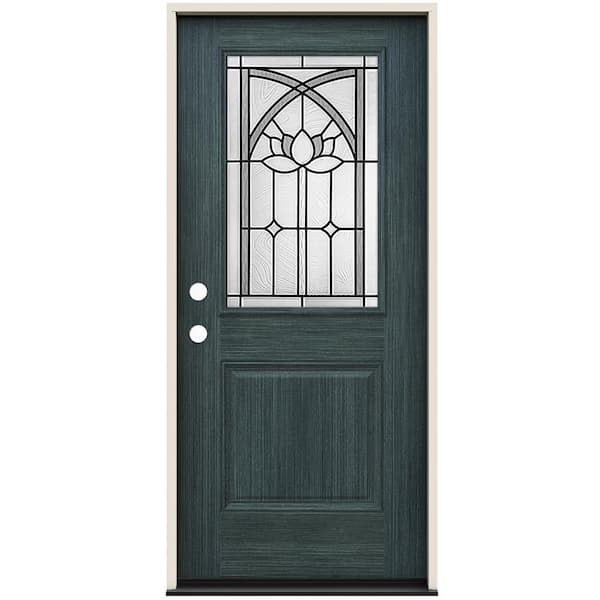 JELD-WEN 36 in. x 80 in. Right-Hand/Inswing 1/2 Lite Ardsley Decorative Glass Denim Steel Prehung Front Door