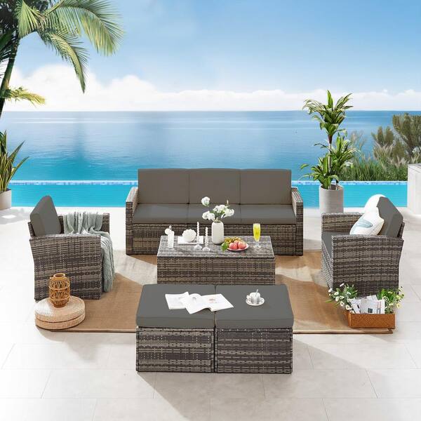 Cesicia 6-Pieces Patio Furniture Sets, All Weather Wicker Patio