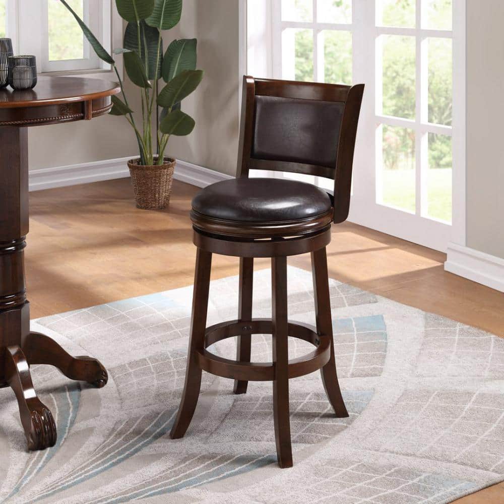 Augusta 42.75" Brown Swivel Bar Stool with Faux Leather Seat