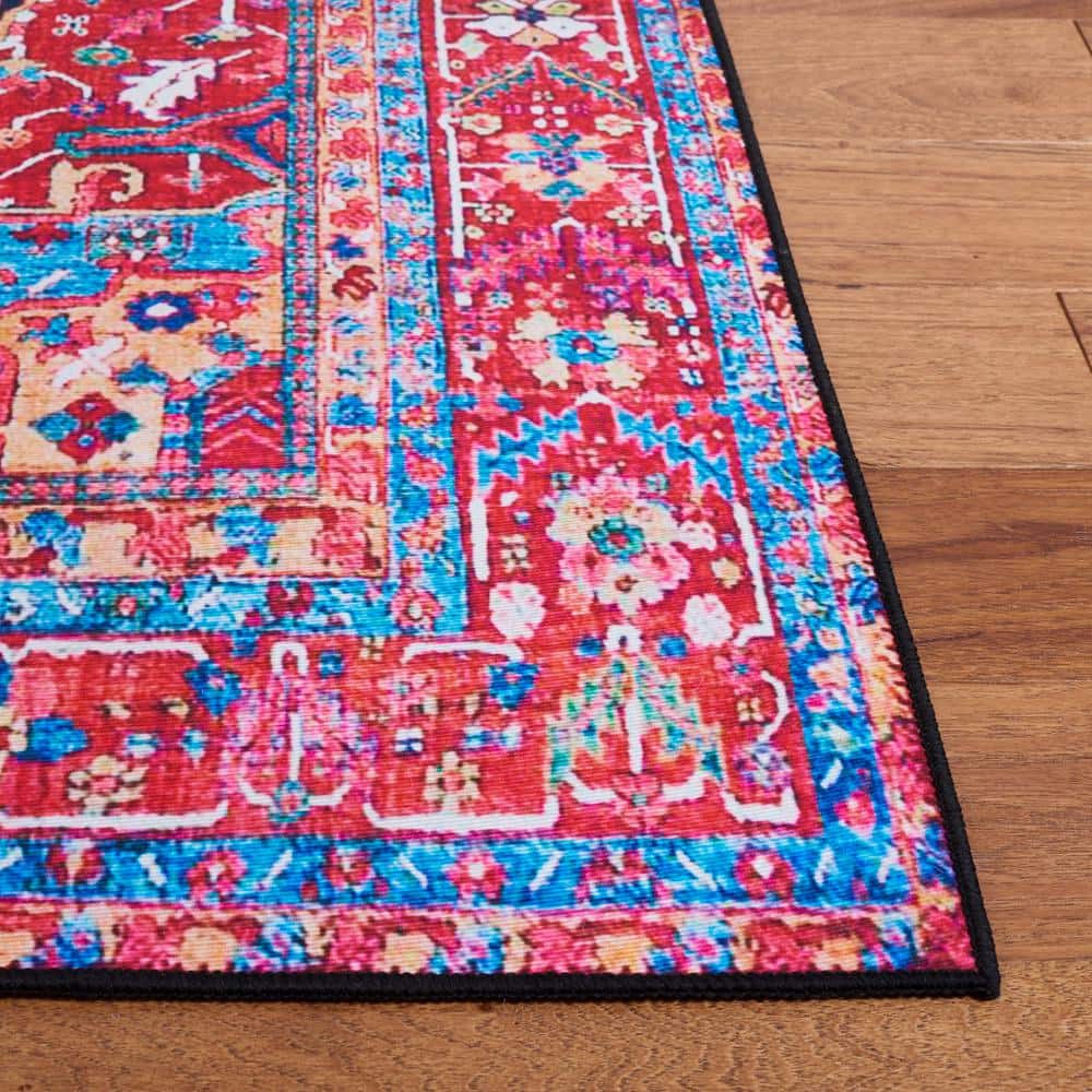 Elegant Red Synthetic 36" Rectangular Easy-Care Rug