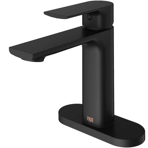 VIGO Davidson Single Handle Single-Hole Bathroom Faucet Set with Deck Plate in Matte Black