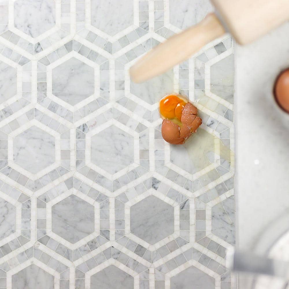 Carrara White and Black Marble Hexagon Mosaic Tile