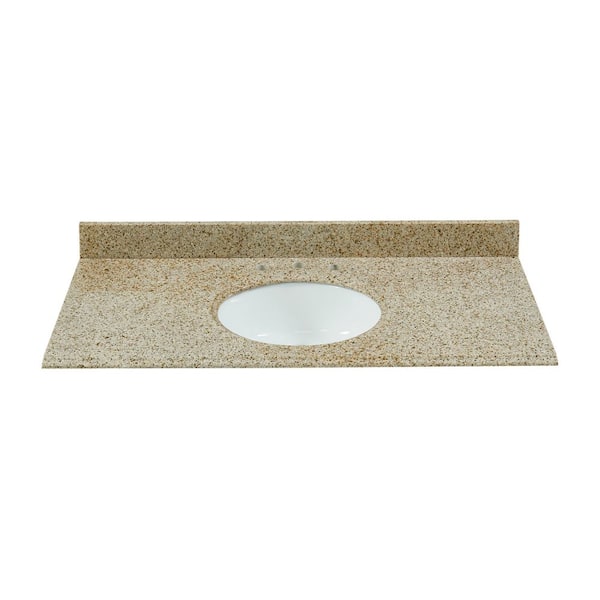 Tile and Top 49 in. W x 22 in. D Granite White Round Single Sink Vanity Top in Sahara Gold