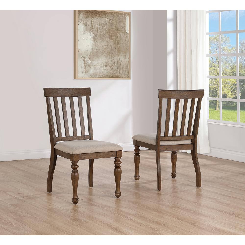 Brown Wood Farmhouse Side Chair with Upholstered Seat
