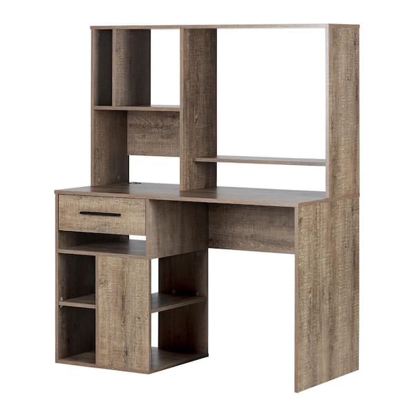 South Shore 47.8 in. Rectangular Weathered Oak 2 Drawer Writing Desks with Hutch