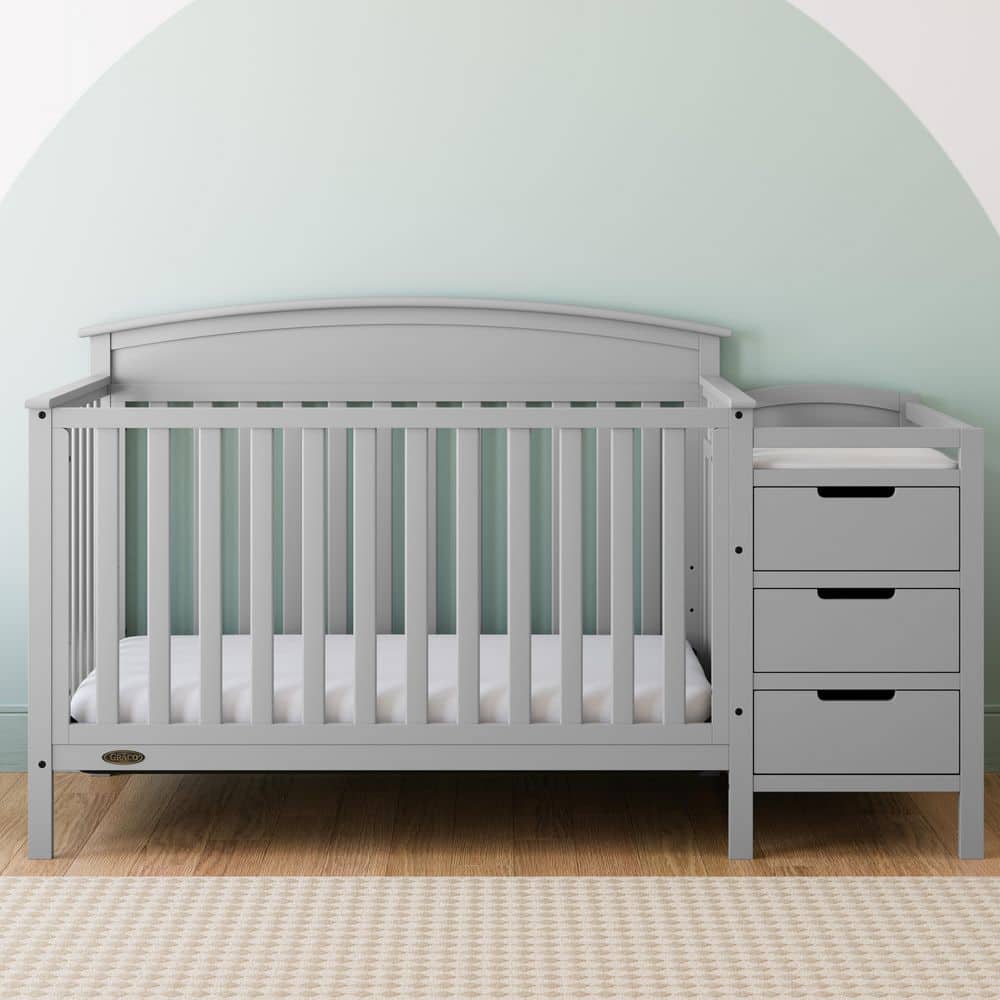 Pebble Gray Pine Convertible Crib and Changer with Storage