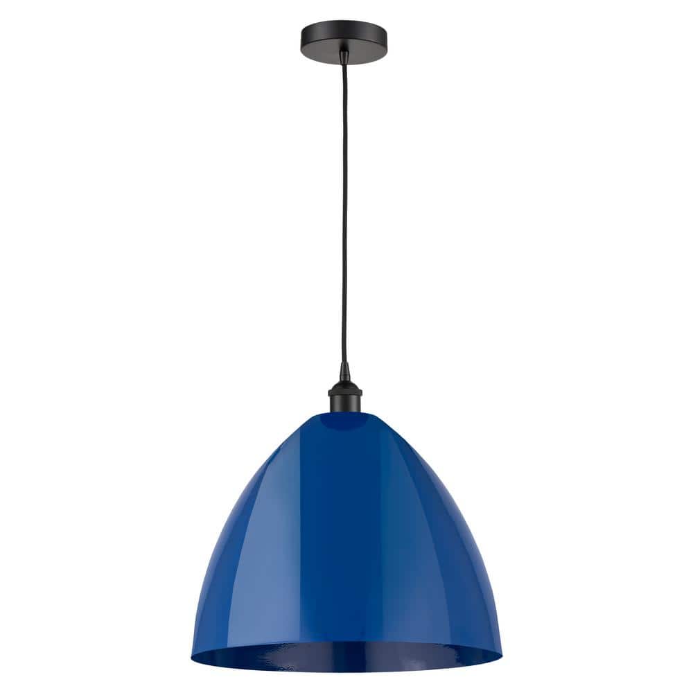 Plymouth Dome 100-Watt 1-Light Matte Black Standard Mini Pendant Light with Blue Metal Shade price history on PriceWatchPro