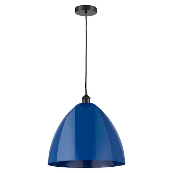 Plymouth Dome 100-Watt 1-Light Matte Black Standard Mini Pendant Light with Blue Metal Shade