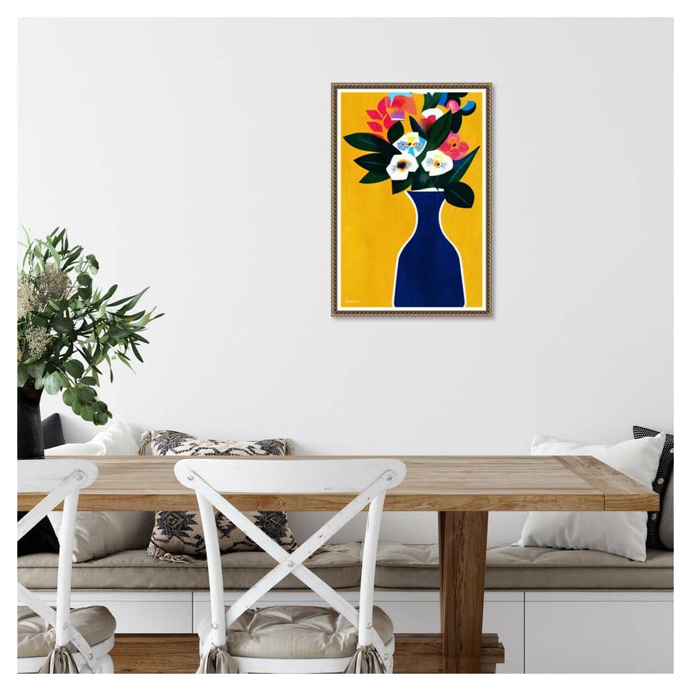Sunshine Flowers Abstract Canvas Print with Bronze Frame