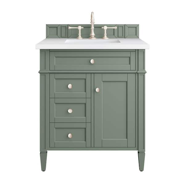 James Martin Vanities Brittany 30.0 in. W x 23.5 in. D x 33.8 in. H Bathroom Vanity in Smokey Celadon with White Zeus Quartz Top