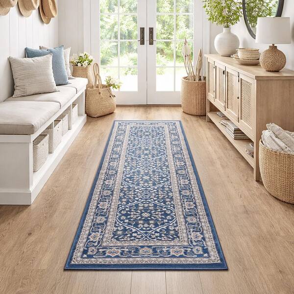 Madison Oriental Navy 2 ft. x 10 ft. Indoor Runner Rug