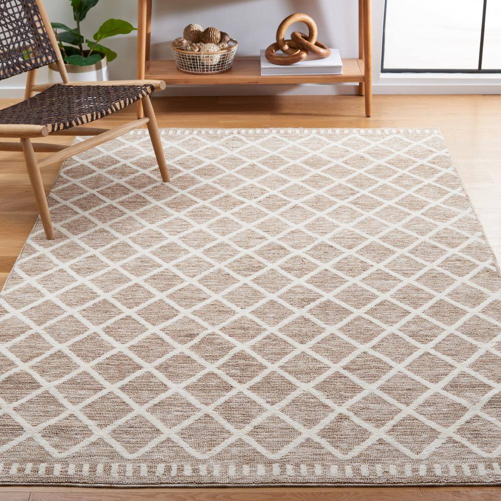 Ivory and Beige Rectangular Washable Synthetic Area Rug