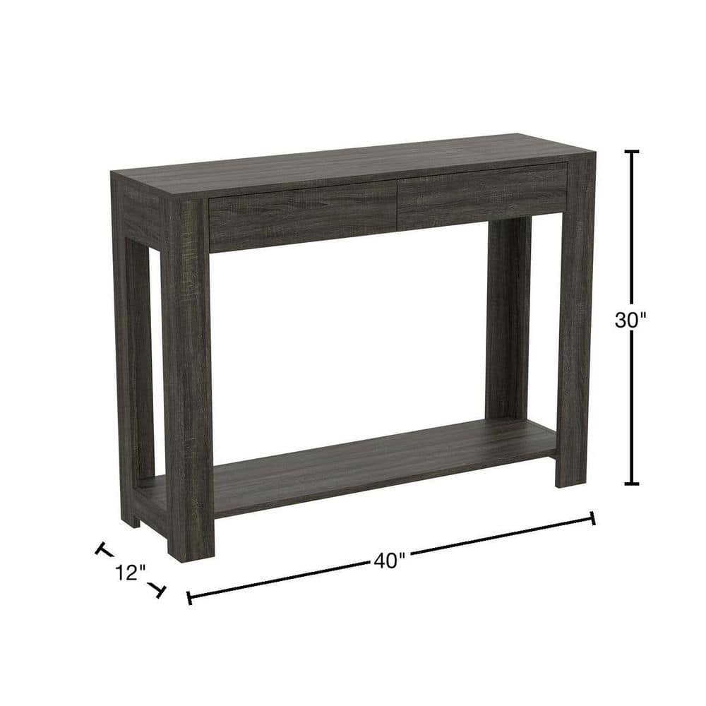 Modern 40"L Dark Grey MDF Console Table with 2 Drawers