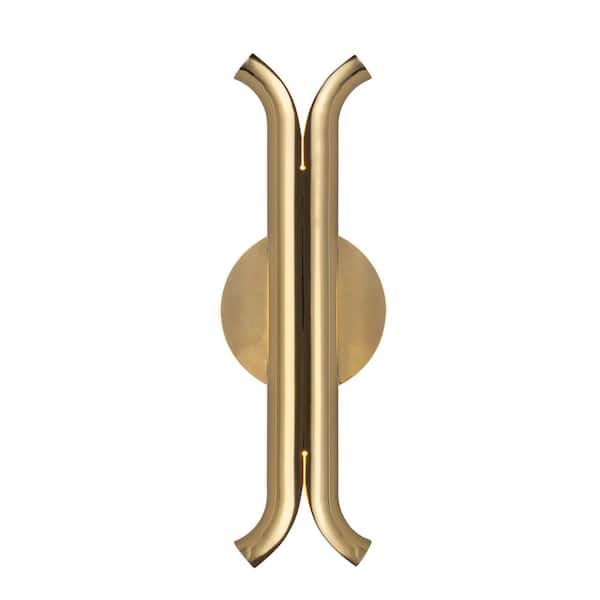 Husk 14-in 1 Light 15-Watt Metallic Brass Integrated LED Wall Sconce