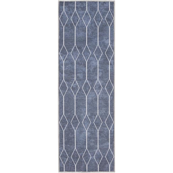 57 GRAND BY NICOLE CURTIS 57 Grand Machine Washable Navy 2 ft. x 6 ft. Geometric Contemporary Runner Area Rug