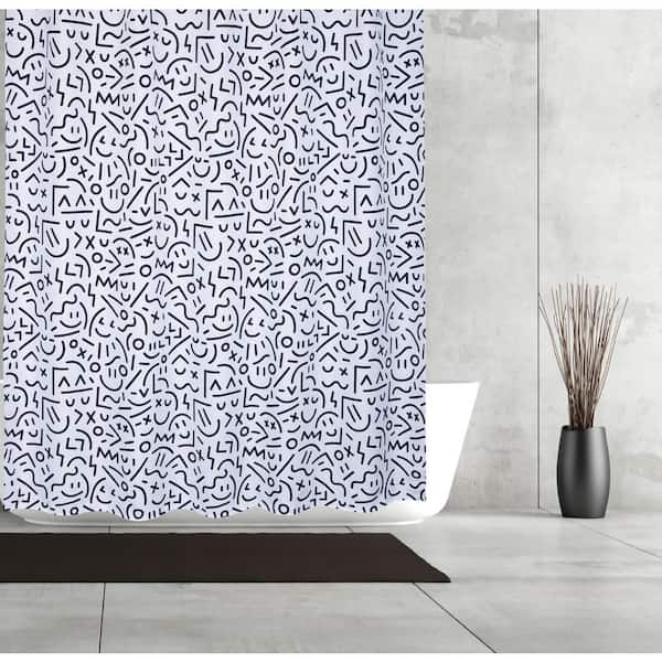 Unbranded 71 in. x 71 in. Black/White Symbols Shower Curtain