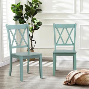 2-Piece Mint Green Cross Back High Quality Wood Frame Dining Chair