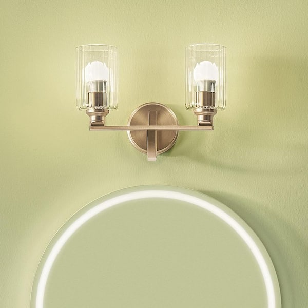 KICHLER Gioe 14.25 in. 2-Light Vanity Light with Clear Fluted Glass in Champagne Bronze