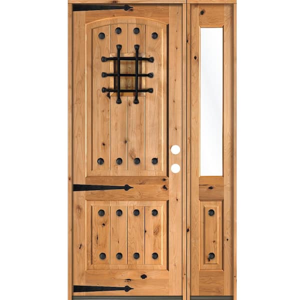 Krosswood Doors 56 in. x 96 in. Mediterranean Knotty Alder Left-Hand/Inswing Clear Glass Clear Stain Wood Prehung Front Door w/RHSL