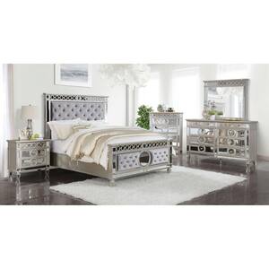 Jeliza Champagne and Gray Queen Button-Tufted Padded Panel Bed