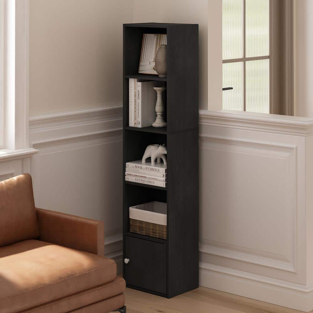 Blackwood 5-Tier Tall Bookcase with Door Storage Cabinet