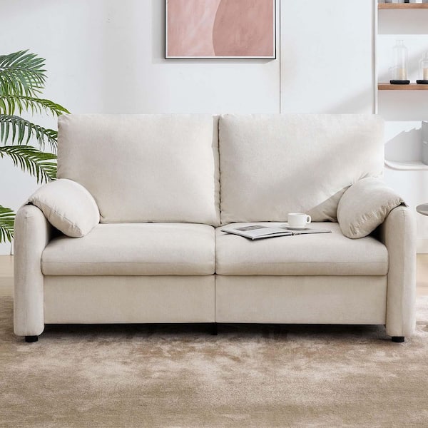 70.26 in. Beige Chenille 2-Seater Loveseat Sofa Modern