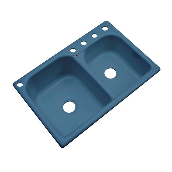 Thermocast Cambridge Drop-In Acrylic 33 in. 5-Hole Double Basin Kitchen Sink in Rhapsody Blue