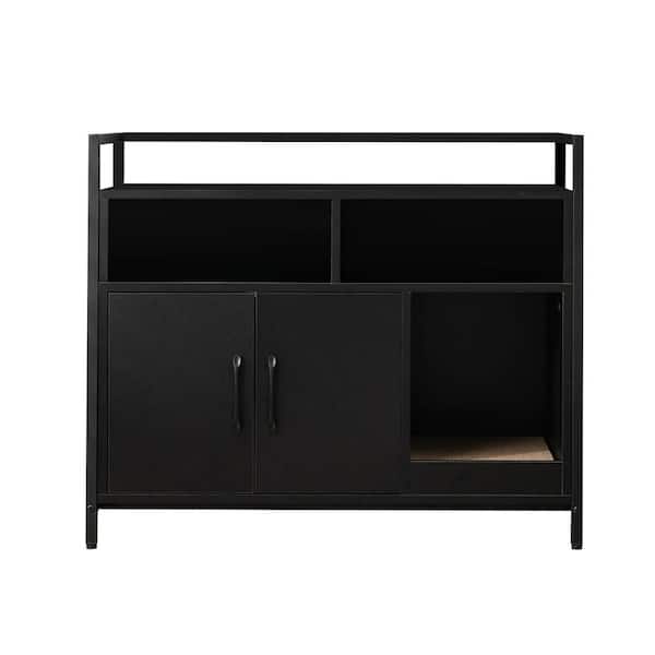 Black Hidden Cat Washroom with Double Doors and Scratch Cardboard