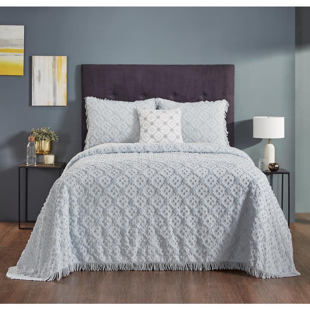 Better Trends Charleston Collection 4-Piece Blue King 100% Cotton Bedspread Set