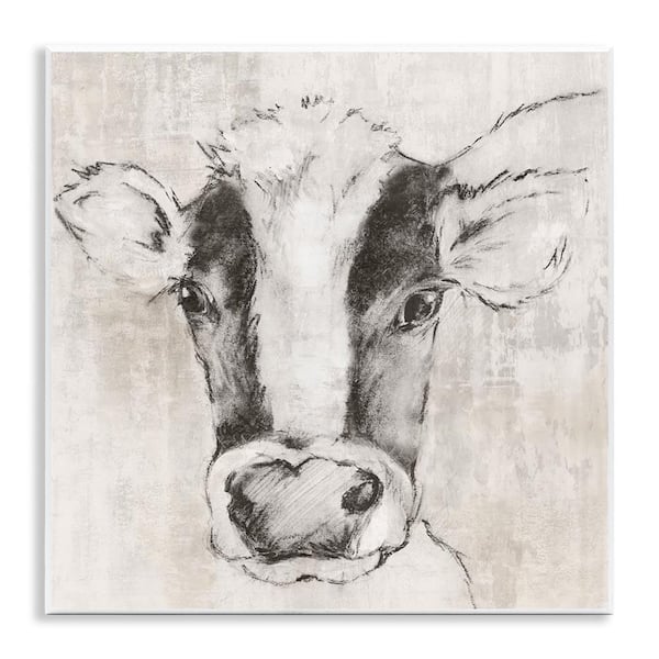Cow Sketch Impression by Eli Jones Unframed Animal Graphic Art Print 12 in. x 12 in.