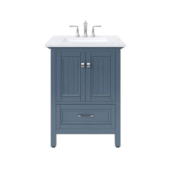 Britney 24 in. Single Sink Ash Blue Bath Vanity with White Carrara Quartz Top (Assembled)