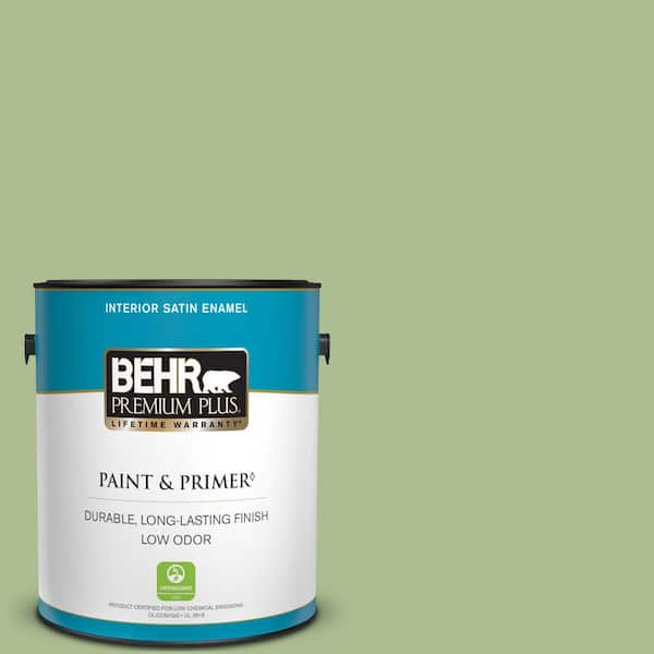 BEHR PREMIUM PLUS 1 gal. #M370-4 Chervil Leaves Satin Enamel Low Odor Interior Paint & Primer