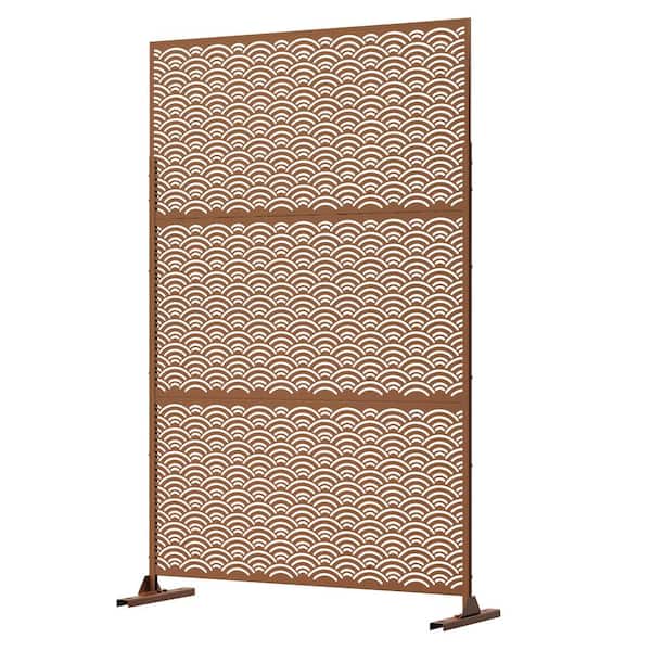 Dovelina 76 in. Galvanized Steel Garden Fence Outdoor Privacy Screen Garden Screen Panels Waves Pattern in Brown