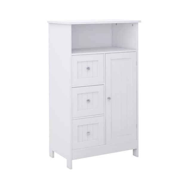 23.62 in. W x 11.8 in. D x 39.57 in. H White Bathroom Standing storage Linen Cabinet with 3 Drawers and 1 Door