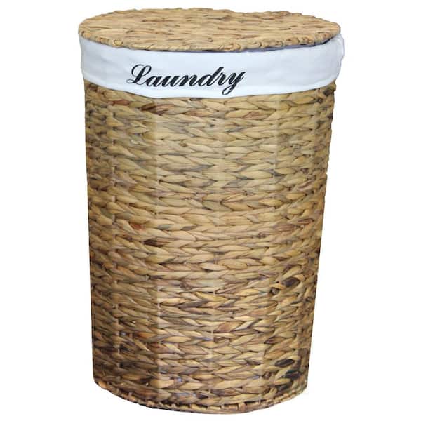 Vintiquewise Natural Water Hyacinth Wicker Round Laundry Hamper with Removable Linen Liner and Lid, 23.5 Inch