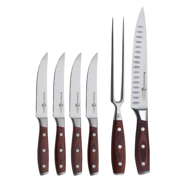 Messermeister Avanta 6-Piece Stainless Steel Pakka Wood Steak Knives and Carving Knife Set