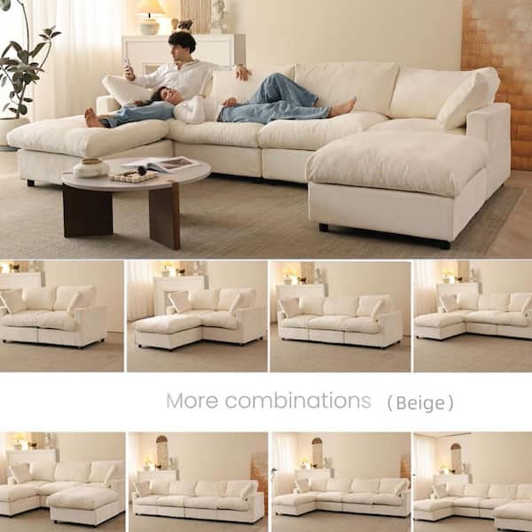 J&E Home 134 in. Square Arm Chenille 7-Piece Modular Free