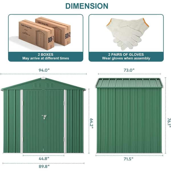 Lofka 8x6 FT (48 Sq Ft) Galvanized Metal Garden Shed with Double