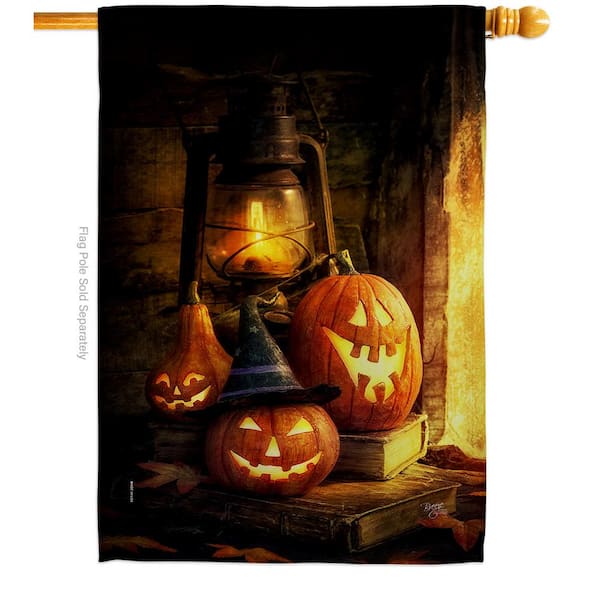 Breeze Decor 28 in. x 40 in. Lantern Pumpkins House Flag Double-Sided Readable Both Sides Fall Halloween Decorative