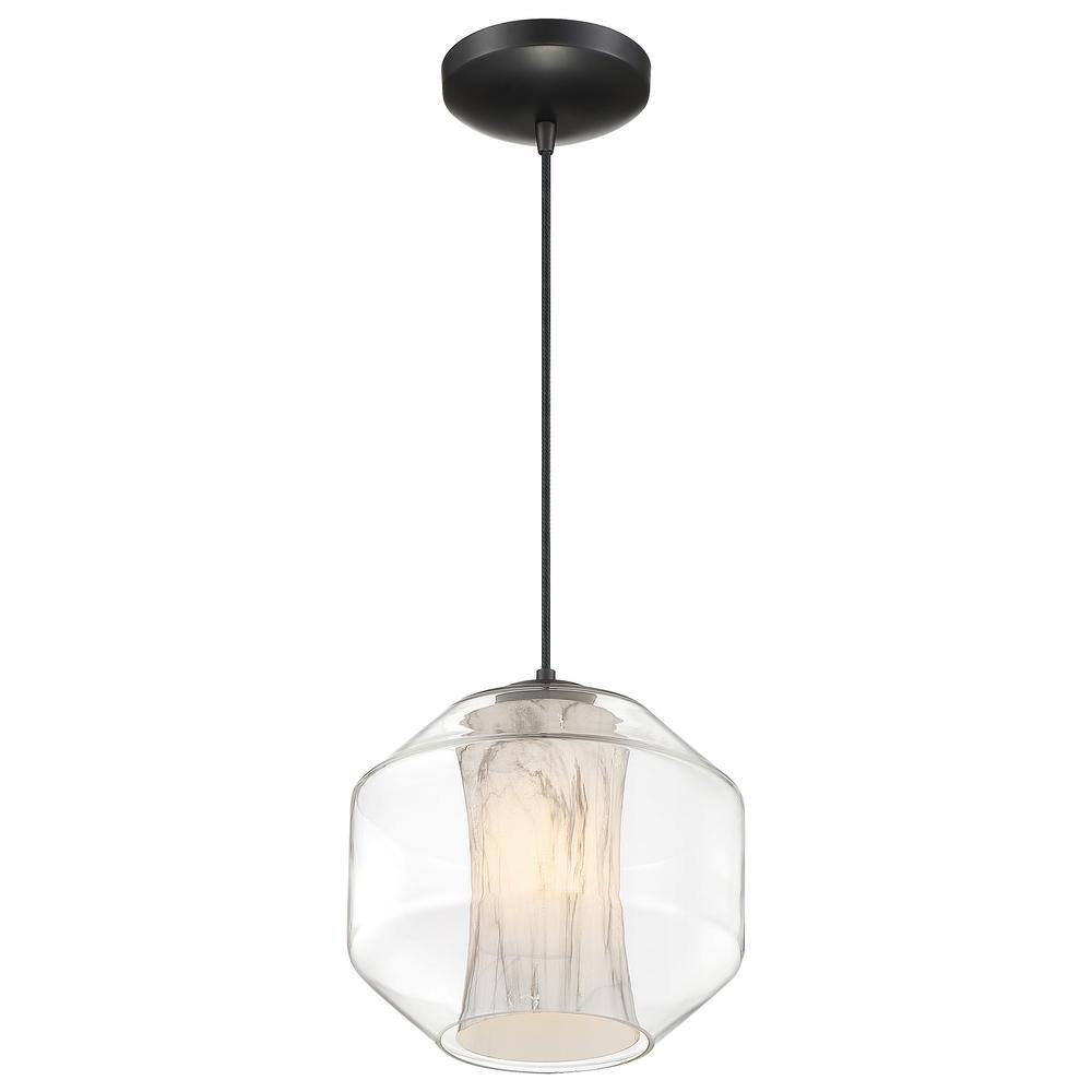 I-Biza Black LED Globe Pendant with White Marble Glass