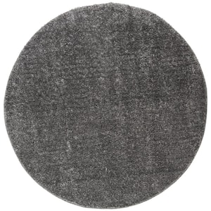 August Shag Gray 3 ft. x 3 ft. Round Solid Area Rug